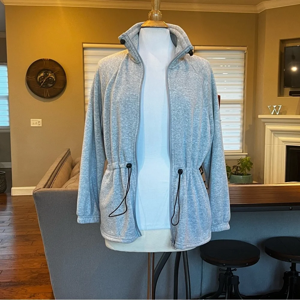 PacSun Winter Cinch Me Jacket XS Gray Soft Fleece Lined Full Zip Sweatshirt - Picture 5 of 15